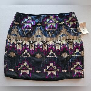 NWT Forever 21 Electric Aztec Beaded Sequin Mini Skirt Festival Maximalist Party